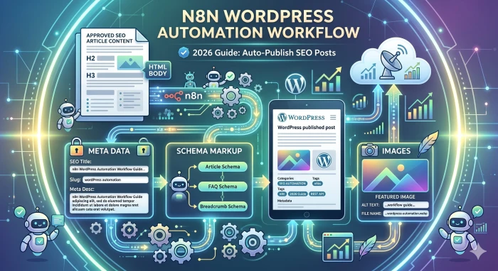 n8n WordPress automation workflow for publishing SEO posts with meta schema and images