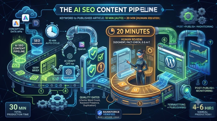 The AI SEO Content Pipeline: Keyword to Published Article in 10 Minutes (Plus 20 for Human Review)
